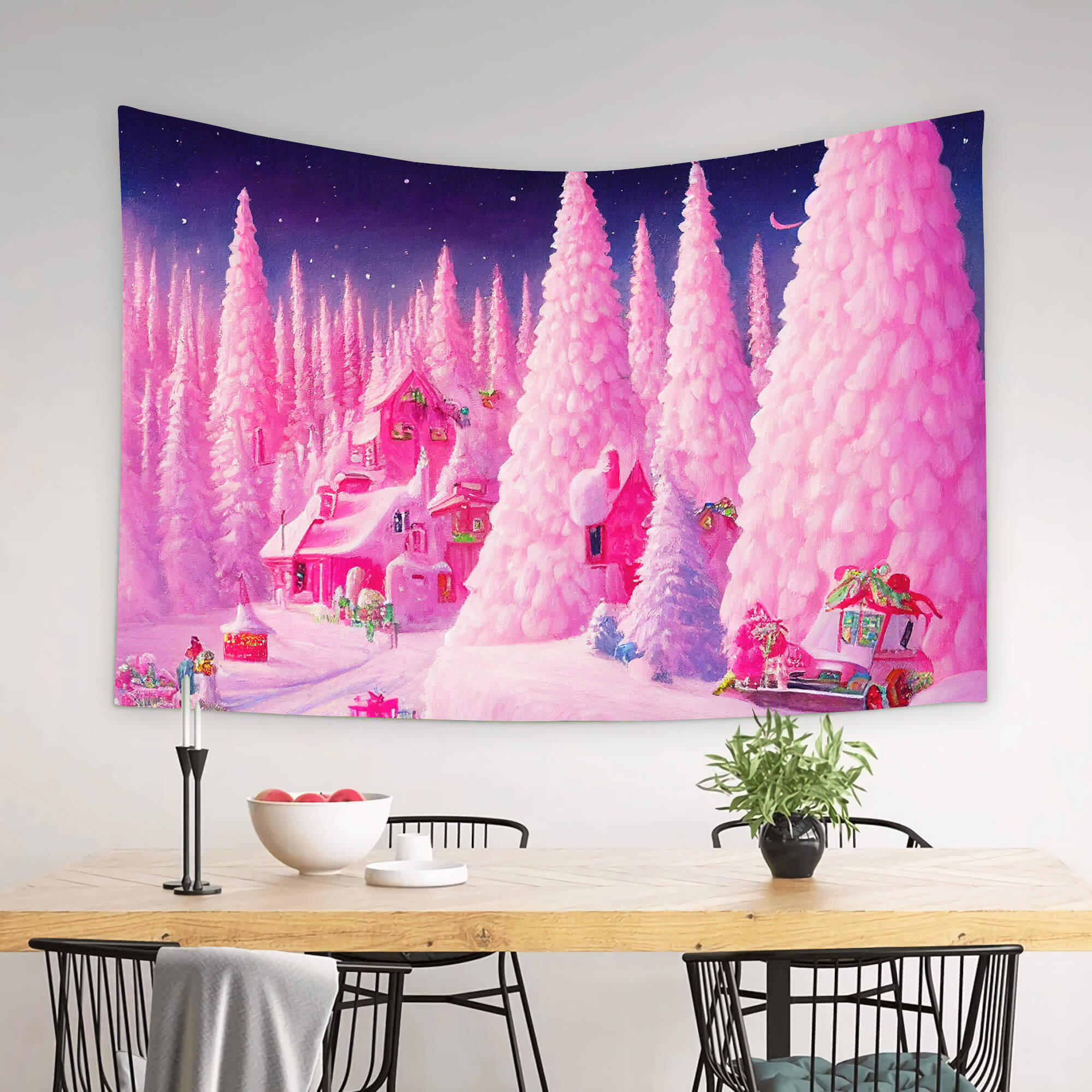 Dreamy Pink Gingerbread House Trees Backdrop UK M8-41