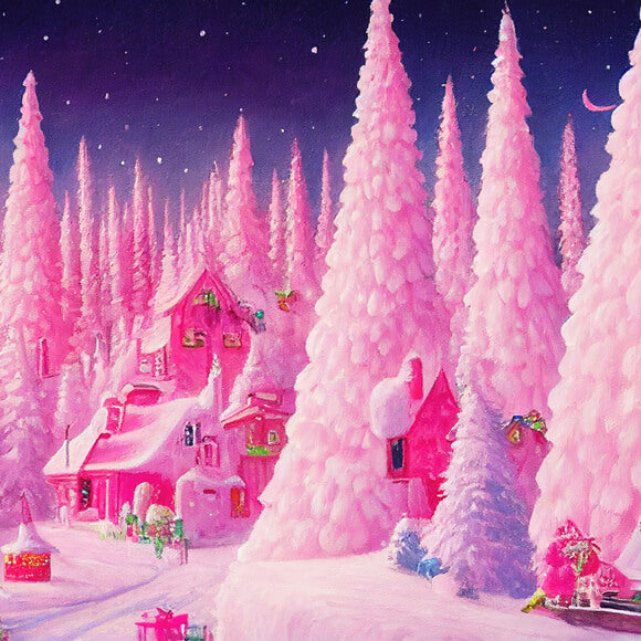 Dreamy Pink Gingerbread House Trees Backdrop UK M8-41