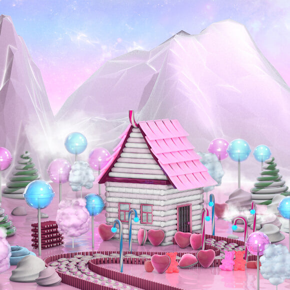 Pink Cartoon Candy House Mountain Backdrop UK M8-43