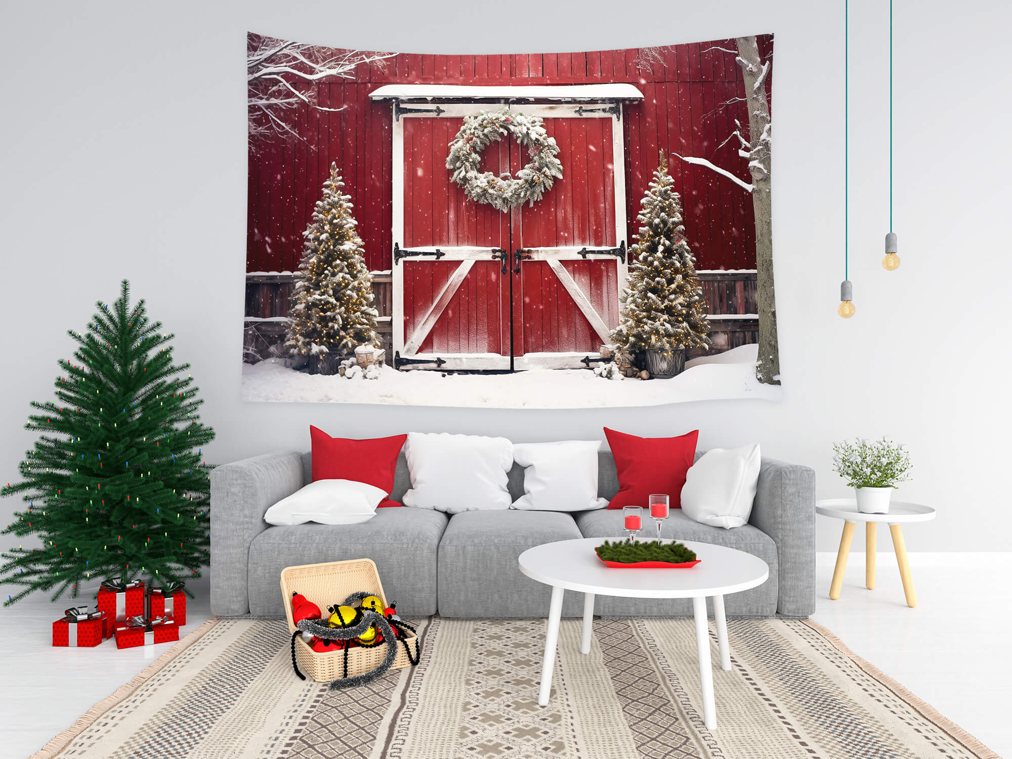 Christmas Red Barn Tapestry Festival Wall Decoration BUY 2 GET 1 FREE