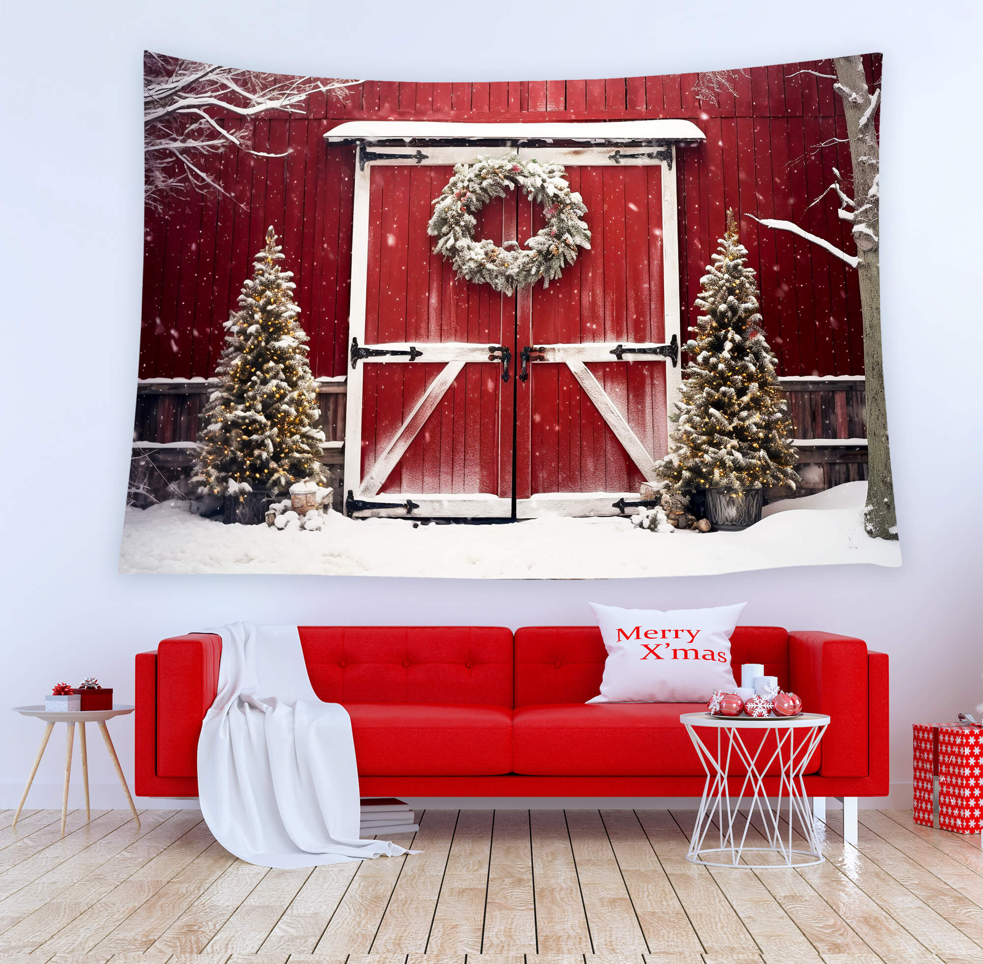 Christmas Red Barn Tapestry Festival Wall Decoration BUY 2 GET 1 FREE