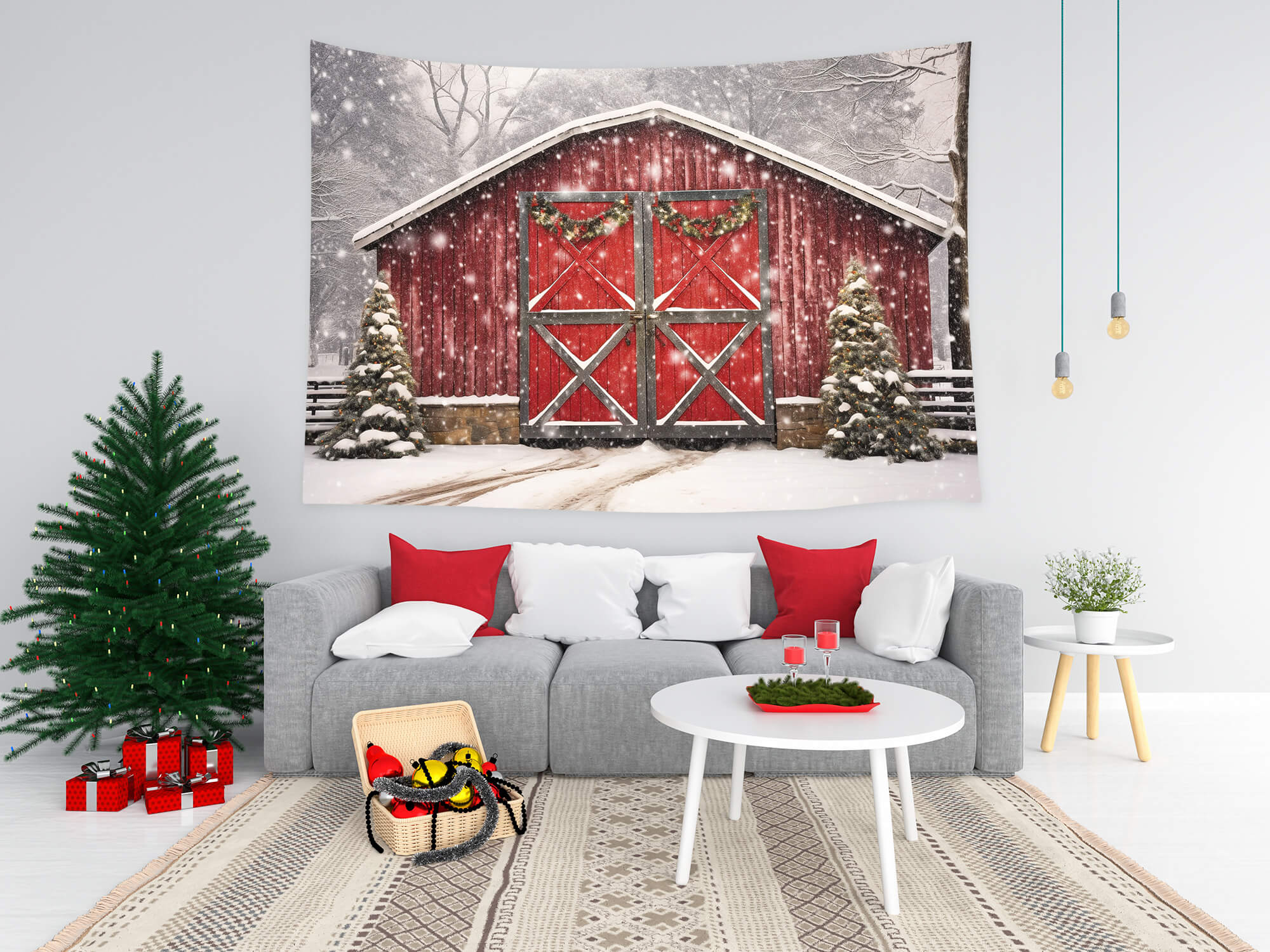 Christmas Red Wooden House Wall Tapestry Decor BUY 2 GET 1 FREE