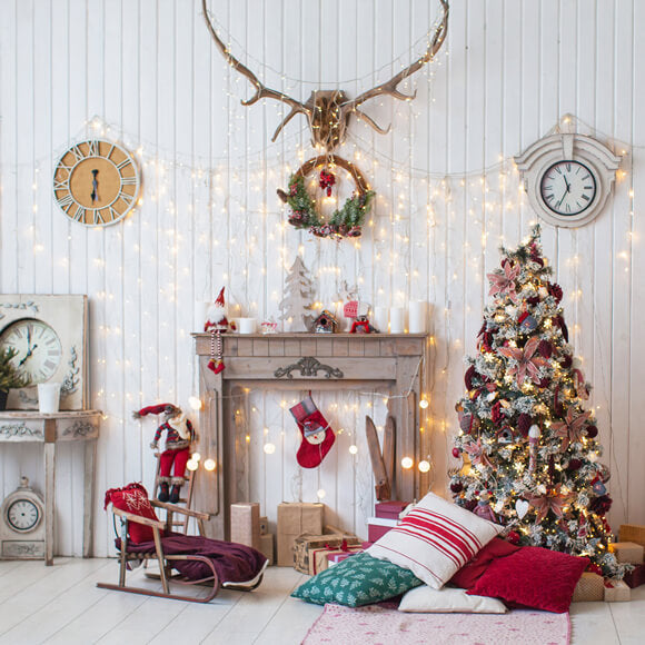 Christmas Decorated Living Room Backdrop UK M8-70