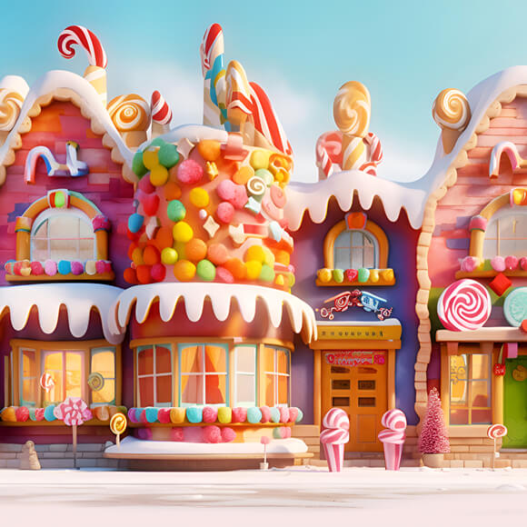 Cartoon Candy House Gingerbread Christmas Backdrop UK M9-38