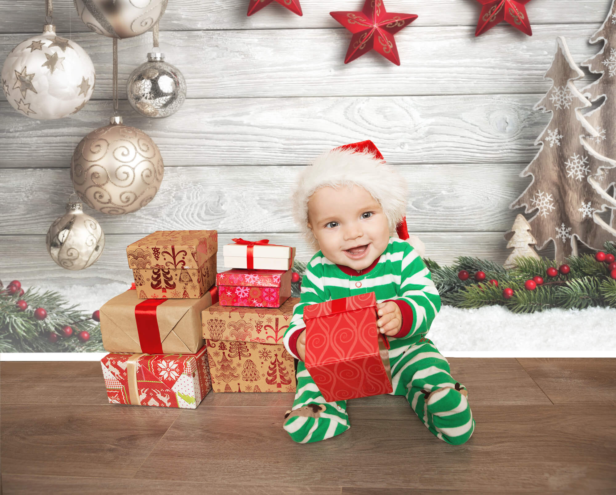 Christmas Ball White Wood Photography Backdrop UK M9-41