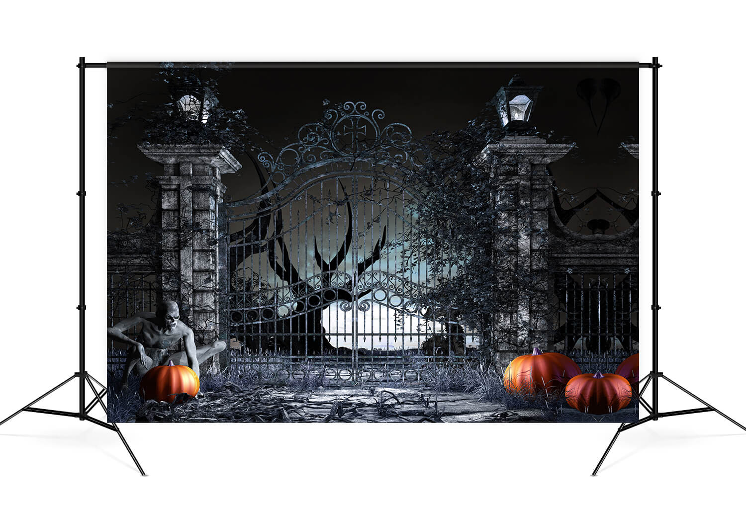 Halloween Night Spooky Gates Pumpkin Backdrop UK M9-53
