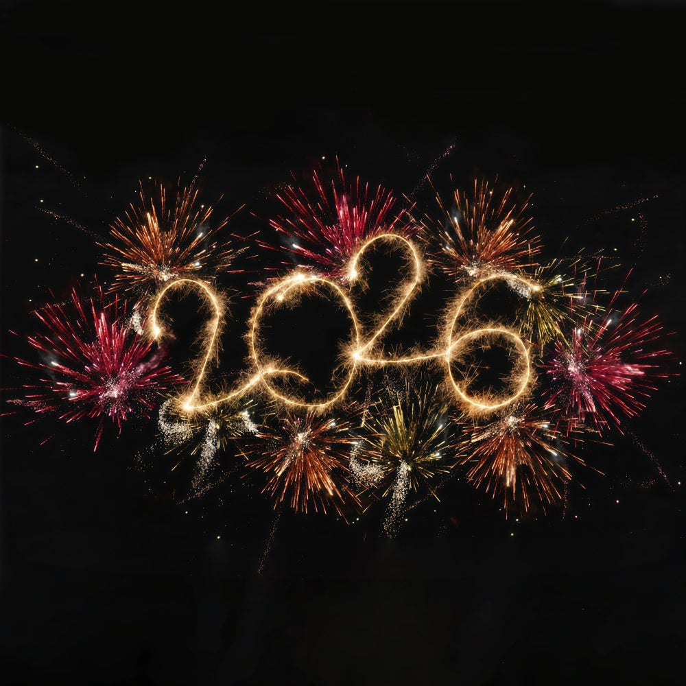 2026 New Year Backdrop Vibrant Fireworks Sparkle Burst Happy New Year Backdrop UK MRR10-10