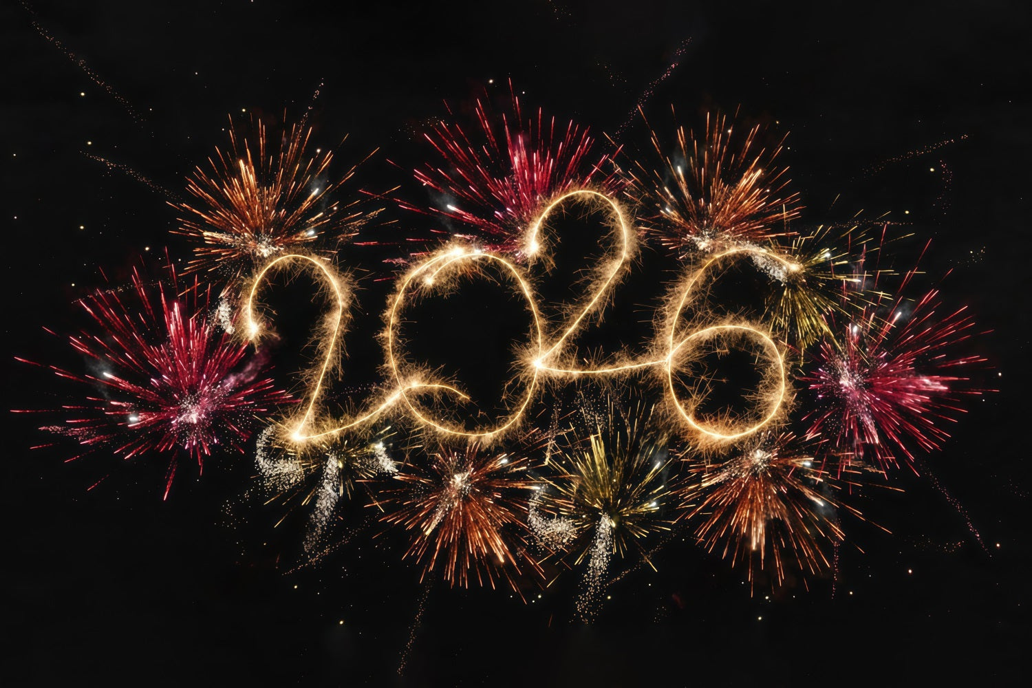 2026 New Year Backdrop Vibrant Fireworks Sparkle Burst Happy New Year Backdrop UK MRR10-10