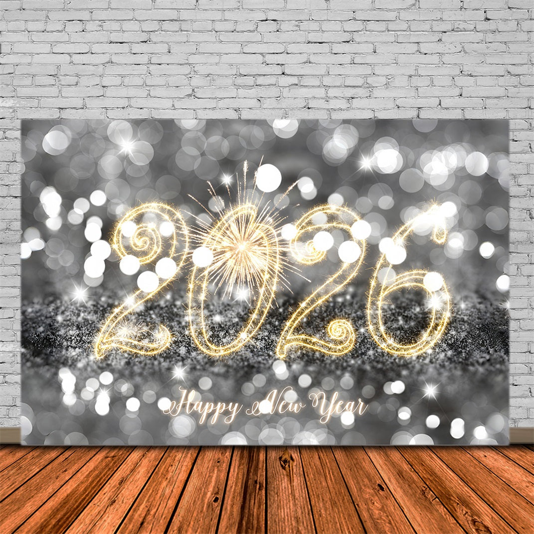 Happy New Year 2026 Backdrop Silver Sparkling Glitter Lights New Year Backdrop UK MRR10-13