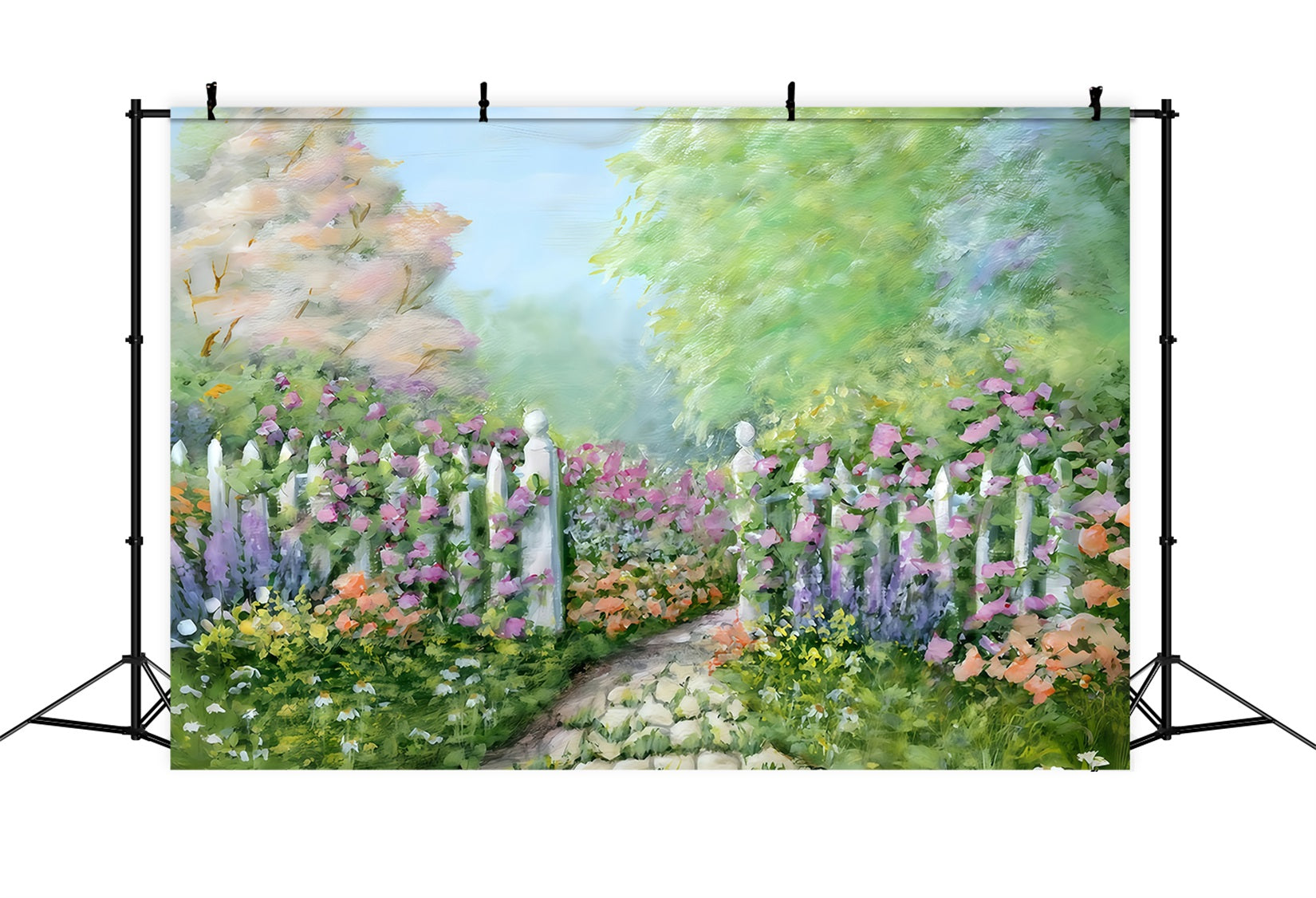 Newborn Backdrop Floral Garden White Fence Kids Photo Backdrop UK MRR10-20