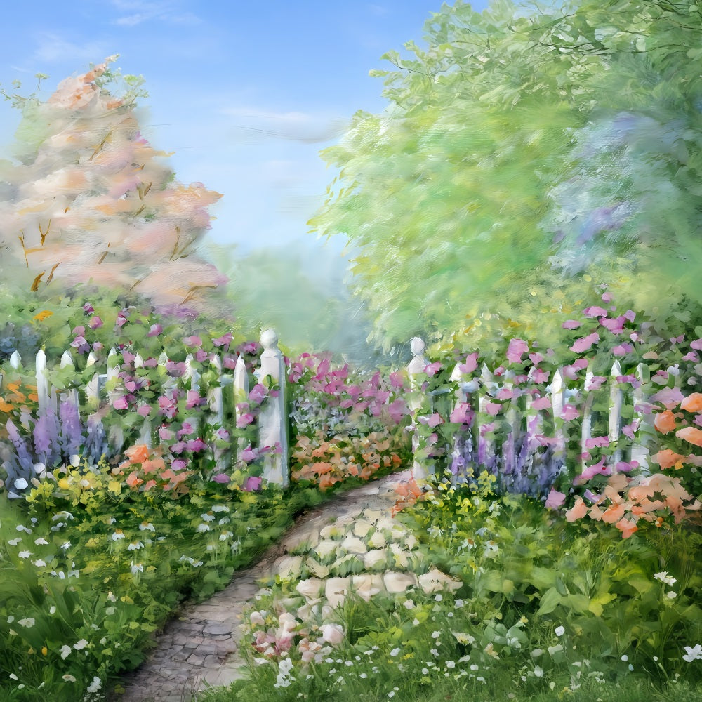 Newborn Backdrop Floral Garden White Fence Kids Photo Backdrop UK MRR10-20