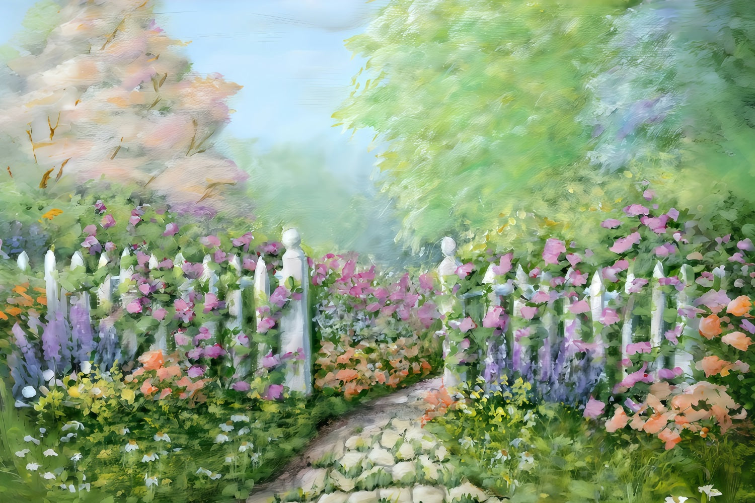 Newborn Backdrop Floral Garden White Fence Kids Photo Backdrop UK MRR10-20