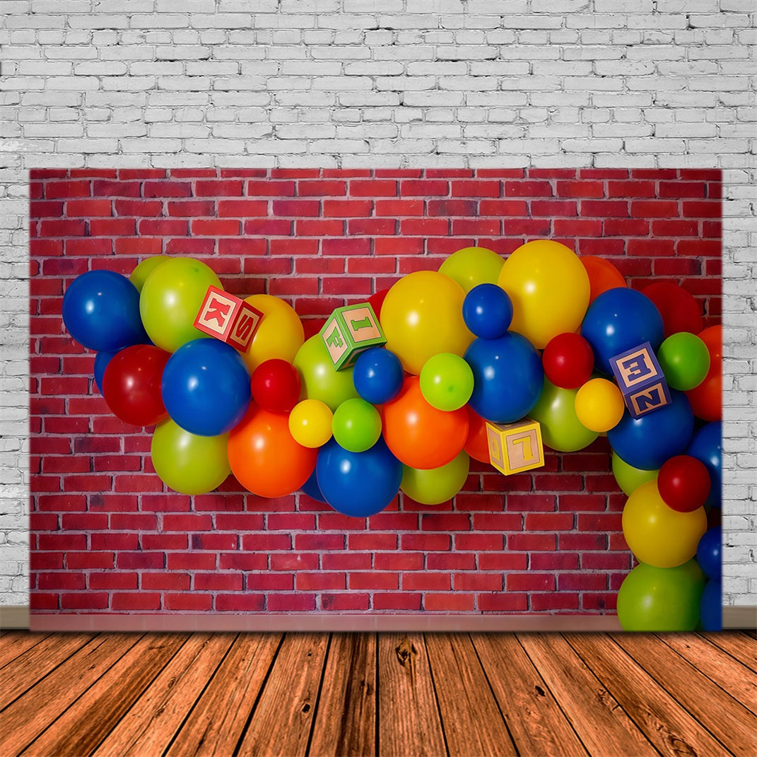 Birthday Photo Backdrop Colorful Balloons Blocks Cake Smash Backdrop UK MRR10-26