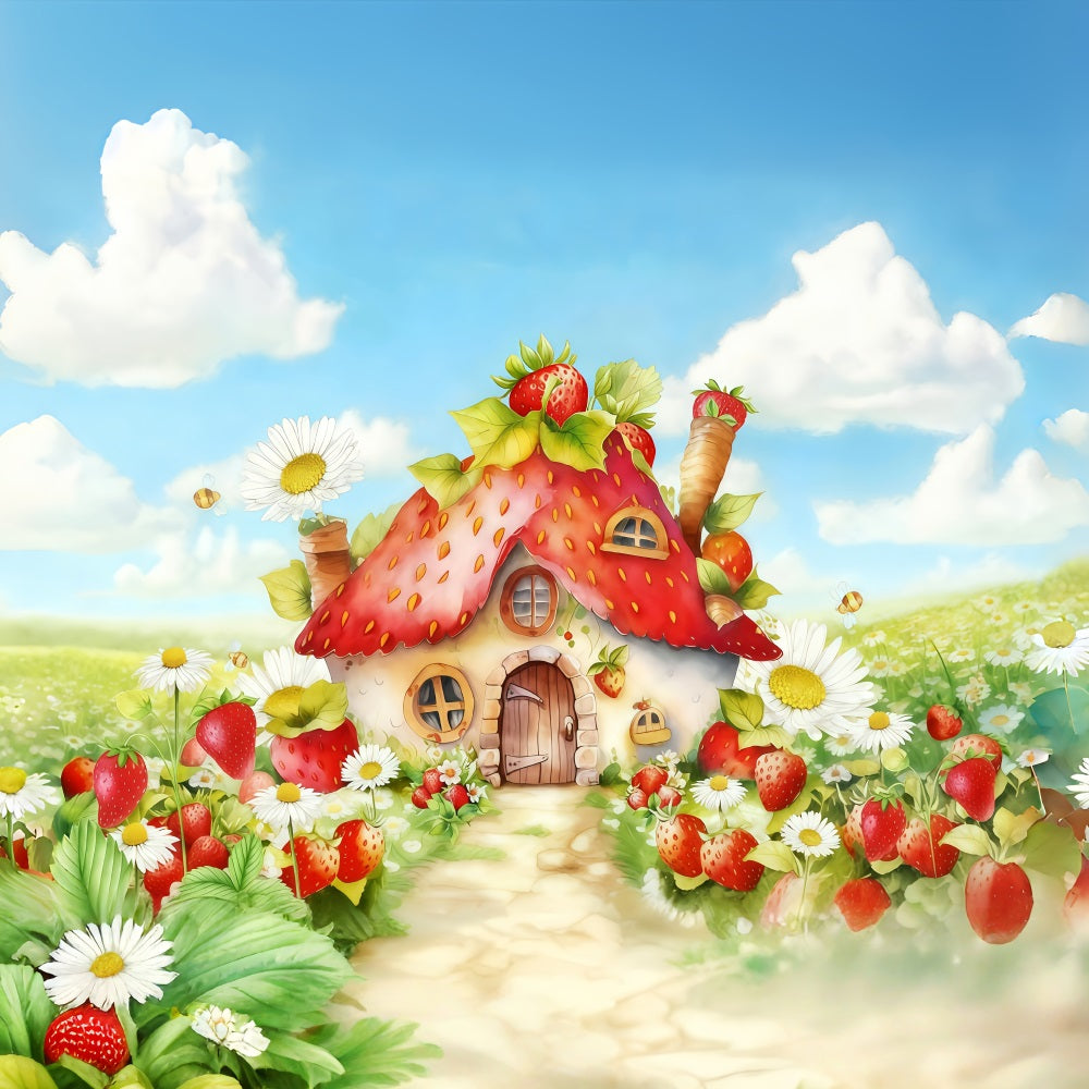 Children Backdrops Strawberry House Flowers Newborn Backdrop UK MRR10-28