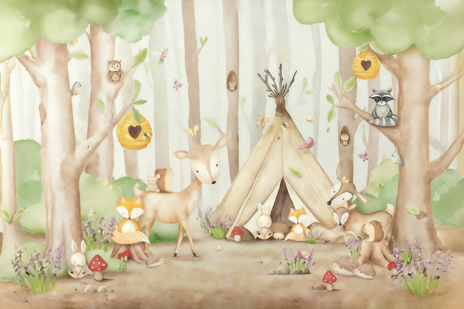Forest Backdrop Animals Tent Trees Newborn Photography Backdrop UK MRR10-29