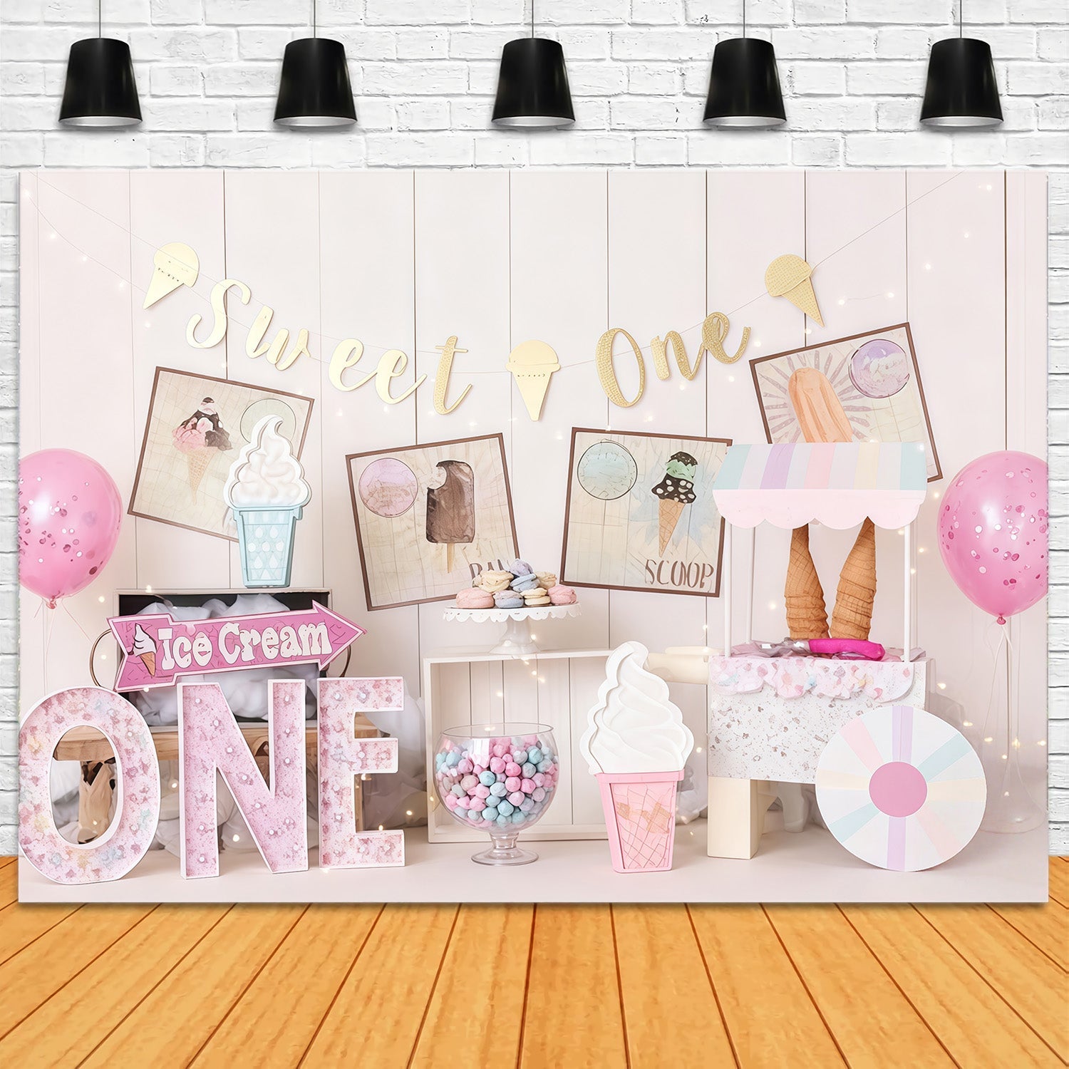 1st Birthday Backdrop Sweet Ice Cream Party Cake Smash Backdrop UK MRR10-41