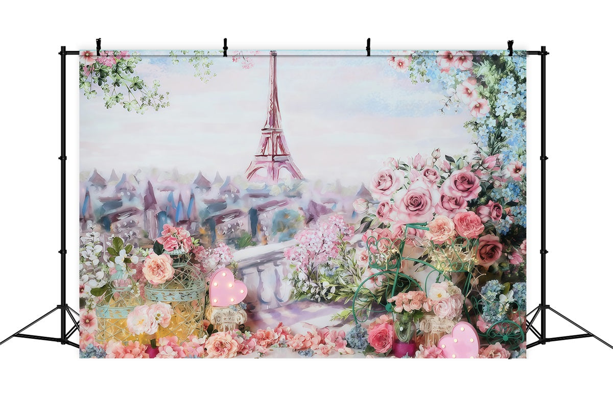 Cake Smash Backdrop Eiffel Tower Spring Floral Birthday Backdrop UK MRR10-45