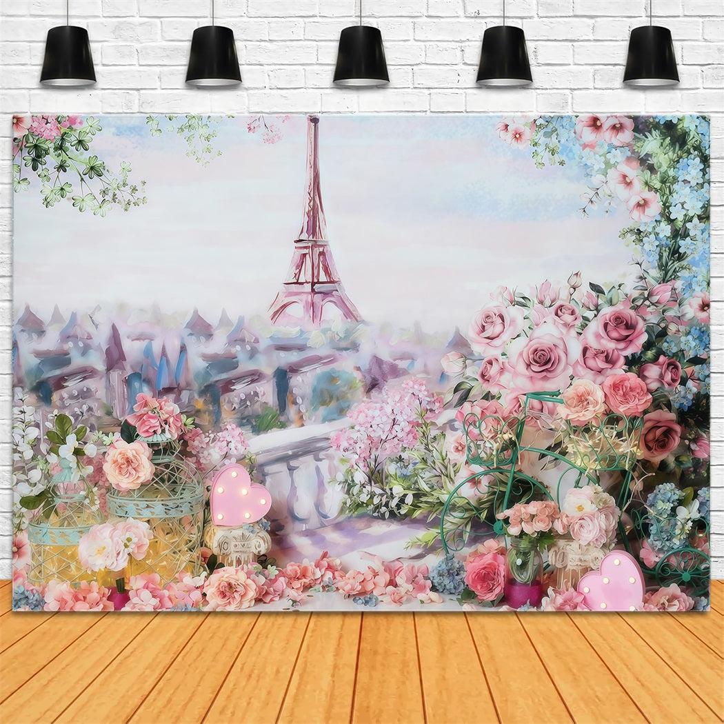 Cake Smash Backdrop Eiffel Tower Spring Floral Birthday Backdrop UK MRR10-45