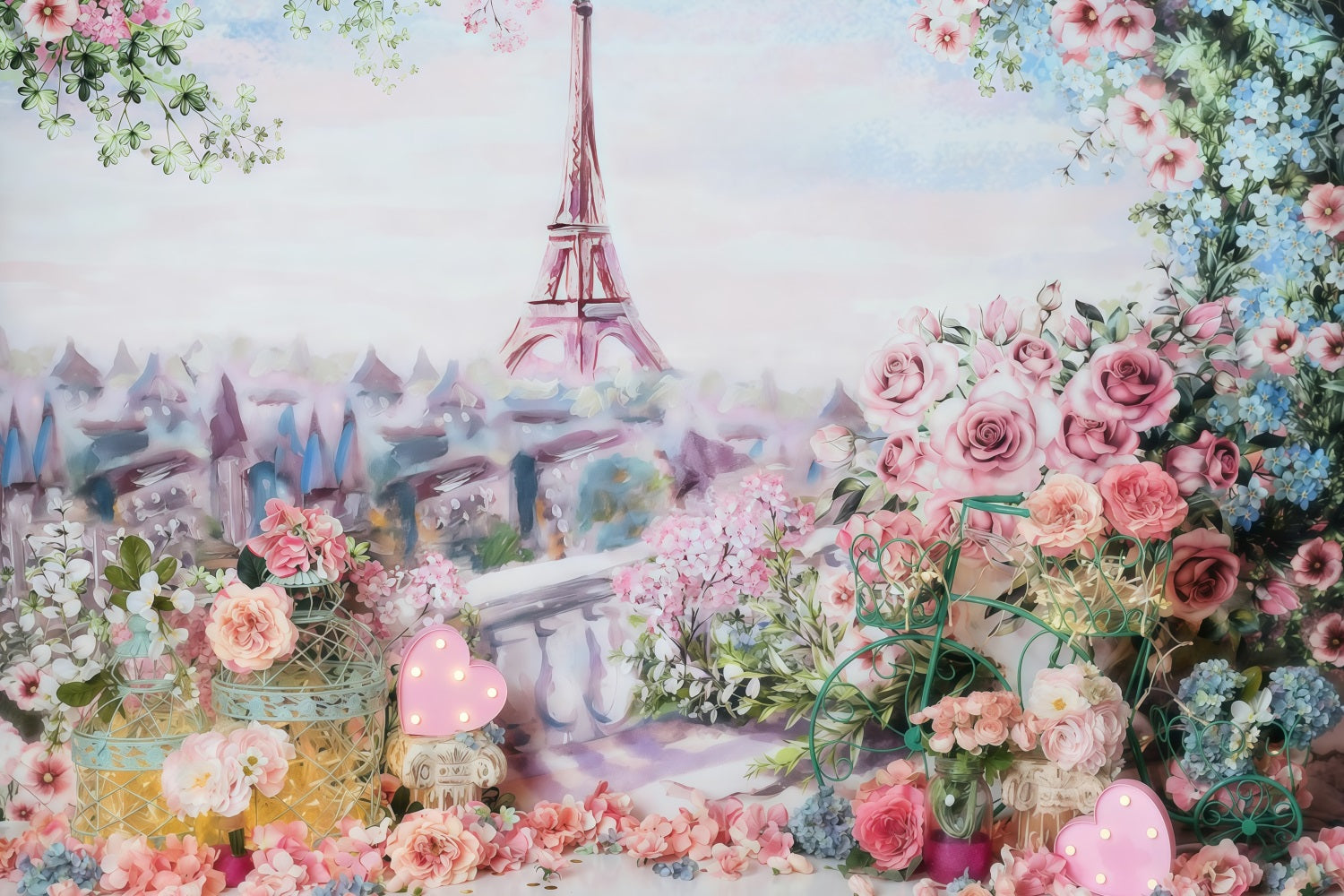 Cake Smash Backdrop Eiffel Tower Spring Floral Birthday Backdrop UK MRR10-45