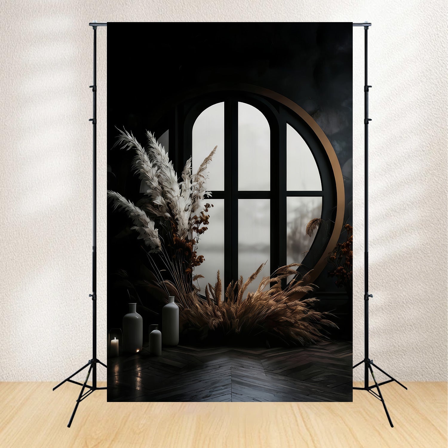 Boho Backdrop Dark Window Pampas Grass Bohemian Backdrop UK MRR10-53