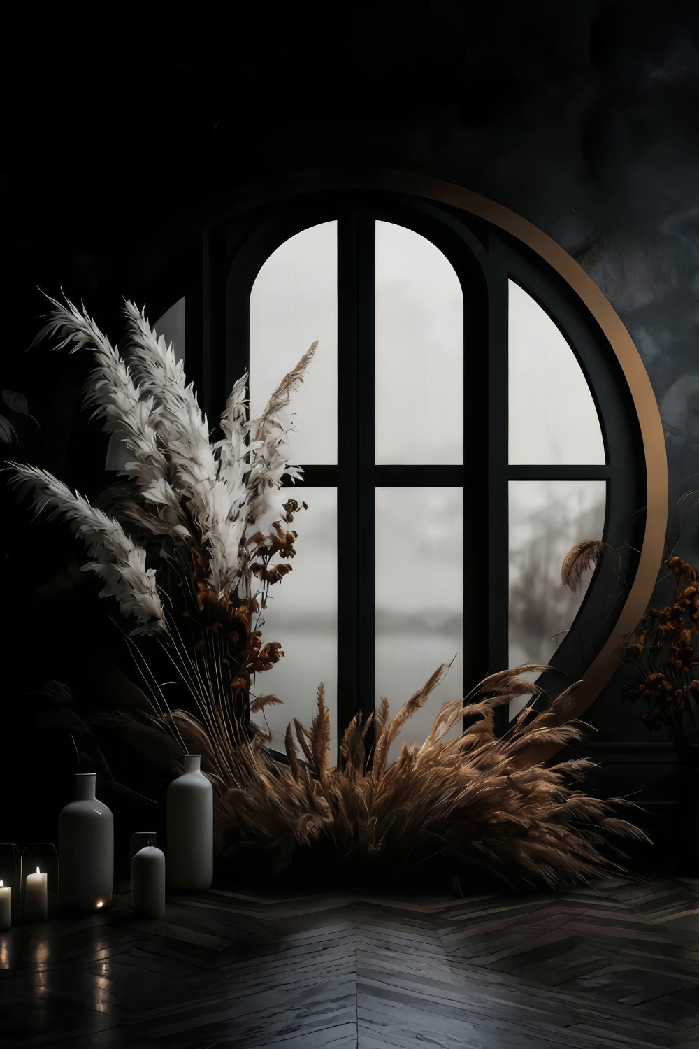 Boho Backdrop Dark Window Pampas Grass Bohemian Backdrop UK MRR10-53