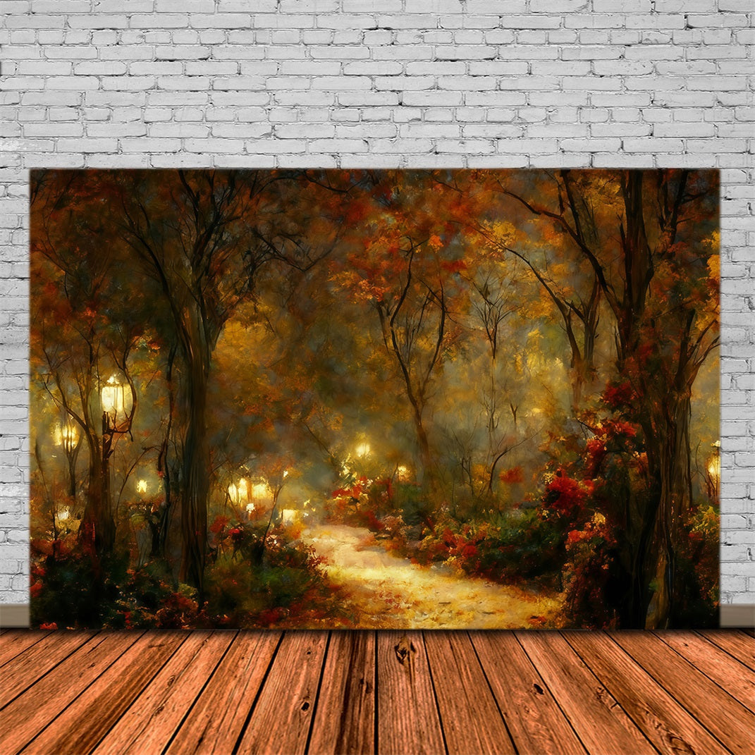 Fall Leaves Backdrop Autumn Pathway Lanterns Autumn Backdrop UK MRR10-54