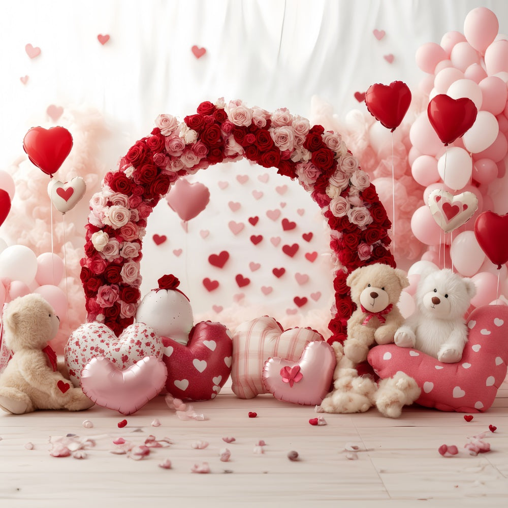 Valentine's Day Backdrops Rose Bear Heart Arch Valentine Balloon Backdrop UK MRR11-103