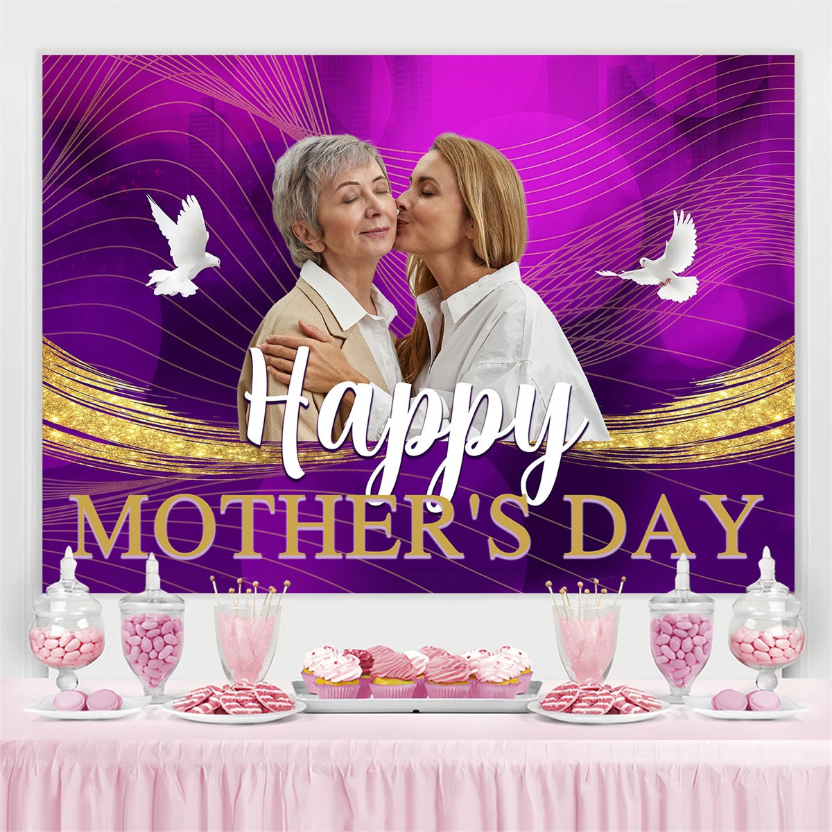 Mothers Day Backdrop Dove Royal Purple Personalized Backdrop UK MRR3-100