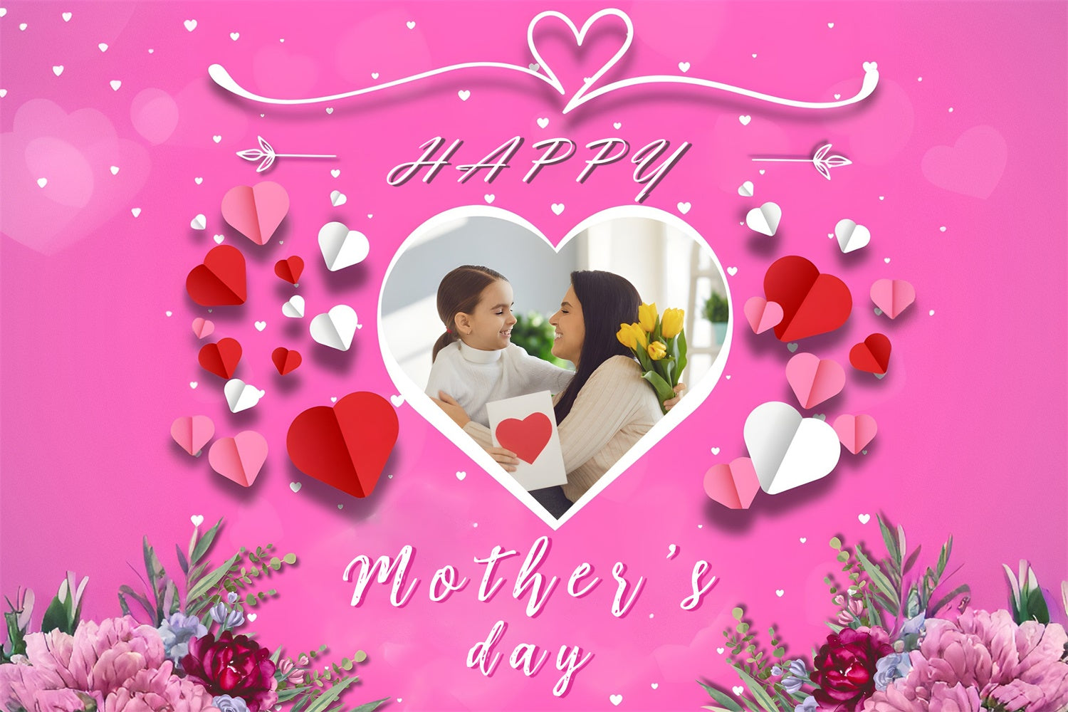 Mother's Day Photo Backdrop Heart Love Flowers Custom Backdrop UK MRR3-107