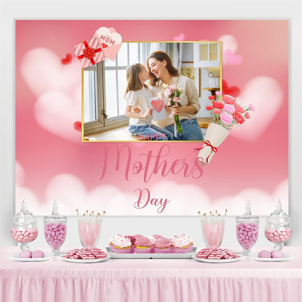 Mothers Day Backdrops Pink Floral Customized Backdrop UK MRR3-110