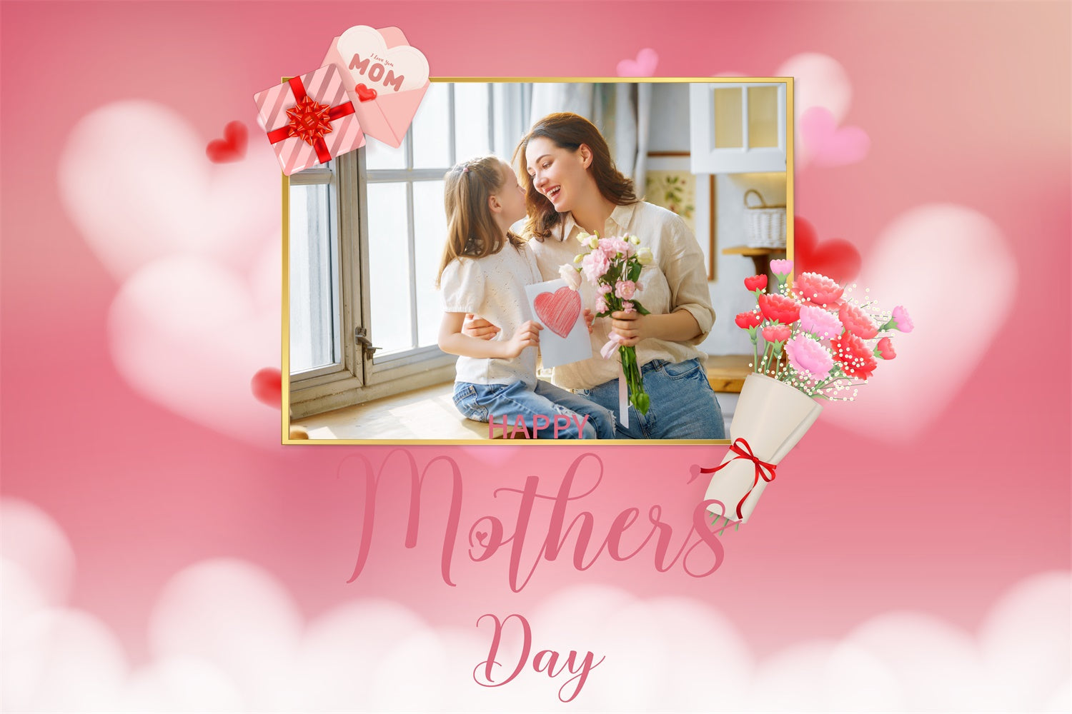 Mothers Day Backdrops Pink Floral Customized Backdrop UK MRR3-110