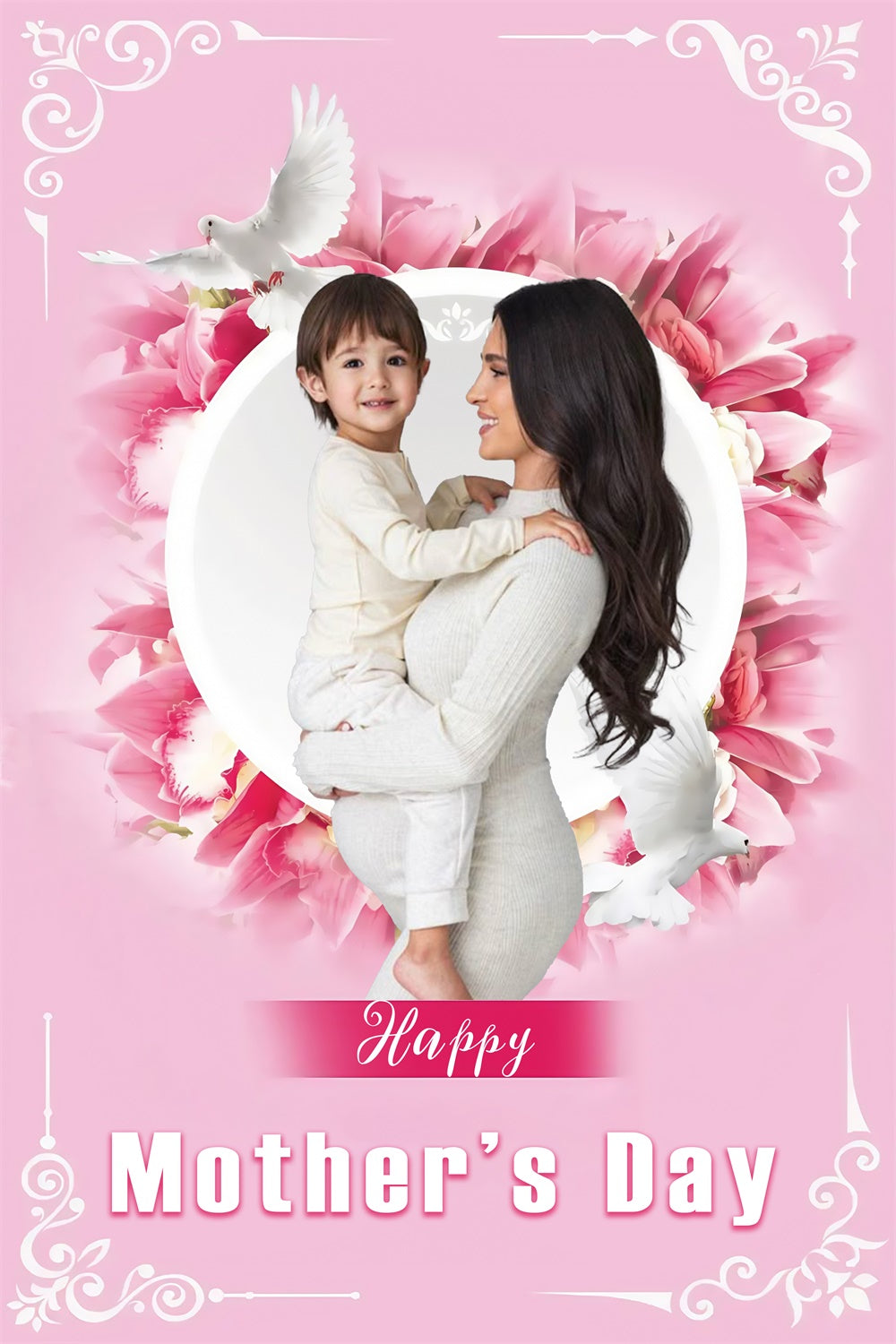 Happy Mother's Day Backdrop Pink Floral Dove Personalized Backdrop UK MRR3-116