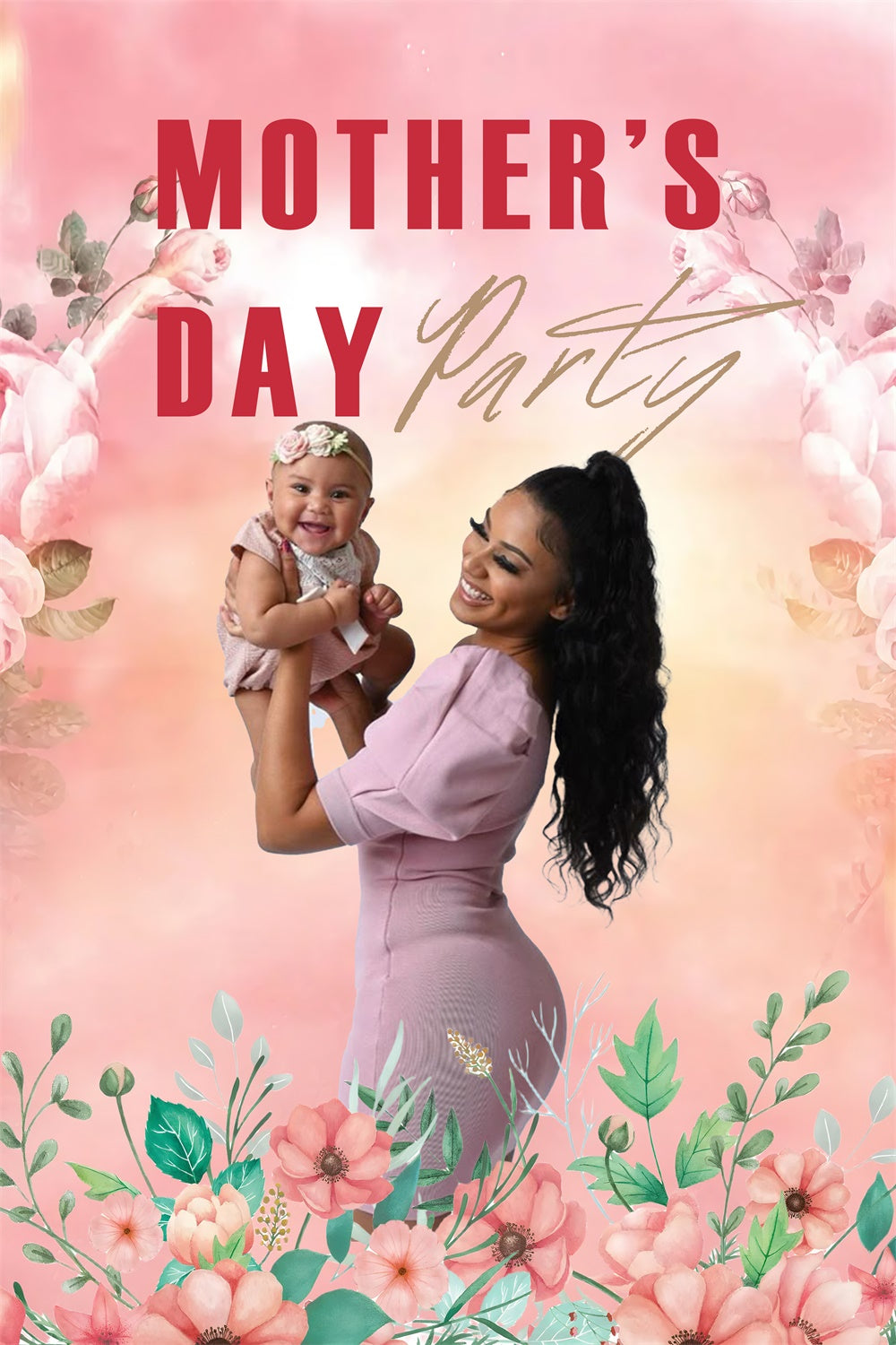 Backdrops For Mother's Day Pink Floral Party Customized Backdrop UK MRR3-118