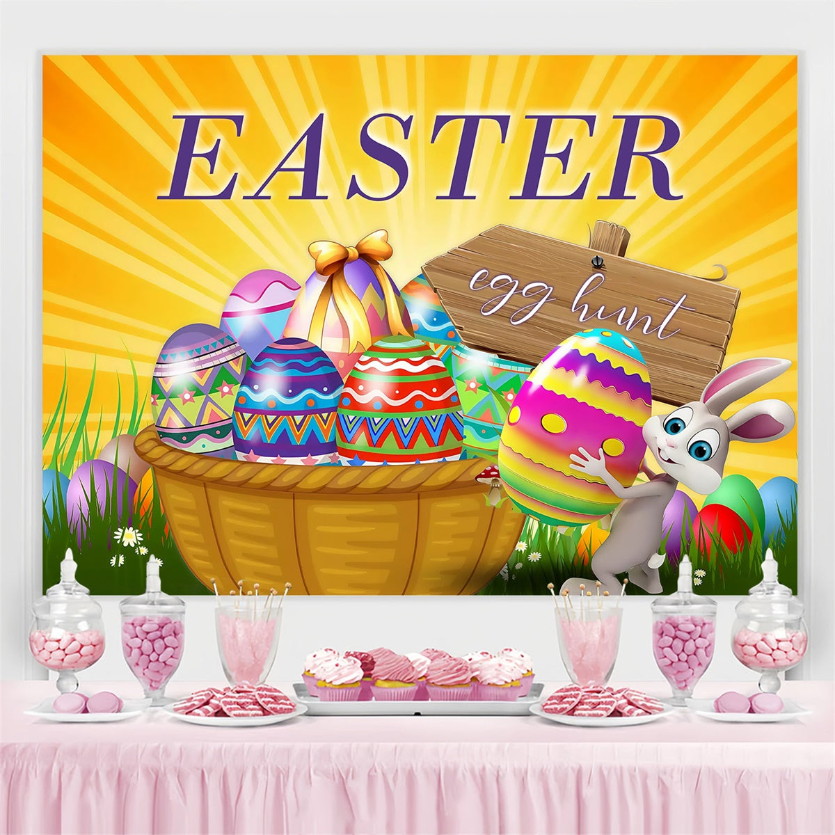 Photo Backdrops Easter Golden Rays Egg Hunt Personalized Backdrop UK MRR3-121
