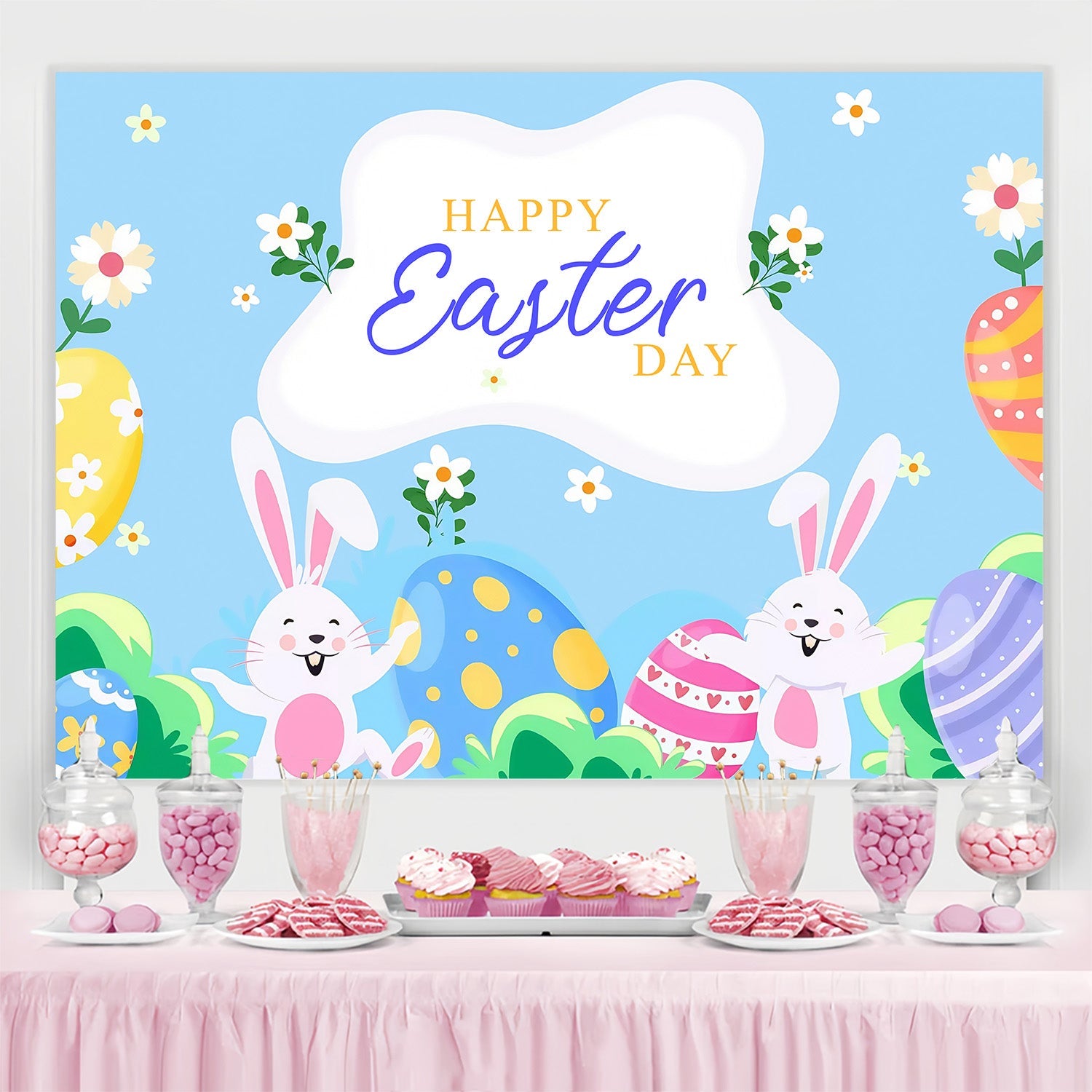 Easter Picture Backdrops Cheerful Bunny Egg Hunt Custom Backdrop UK MRR3-122