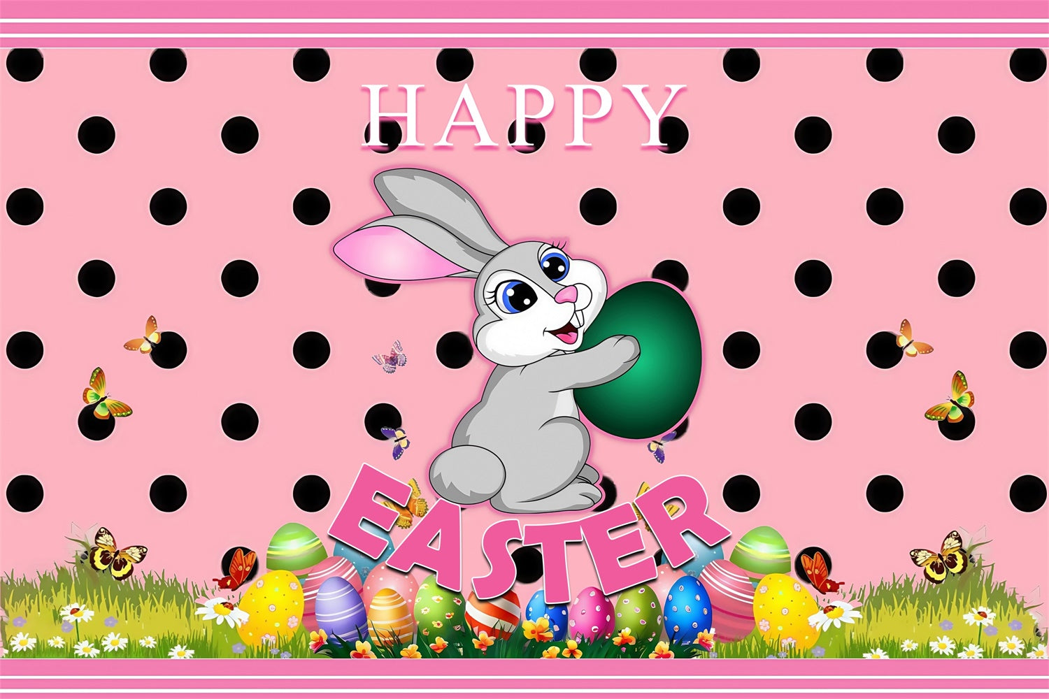 Backdrop Easter Pink Polka Dots Bunny Personalized Backdrop UK MRR3-123