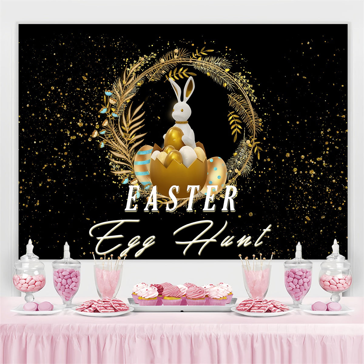 Easter Picture Backdrops Luxury Black Gold Bunny Custom Backdrop UK MRR3-127