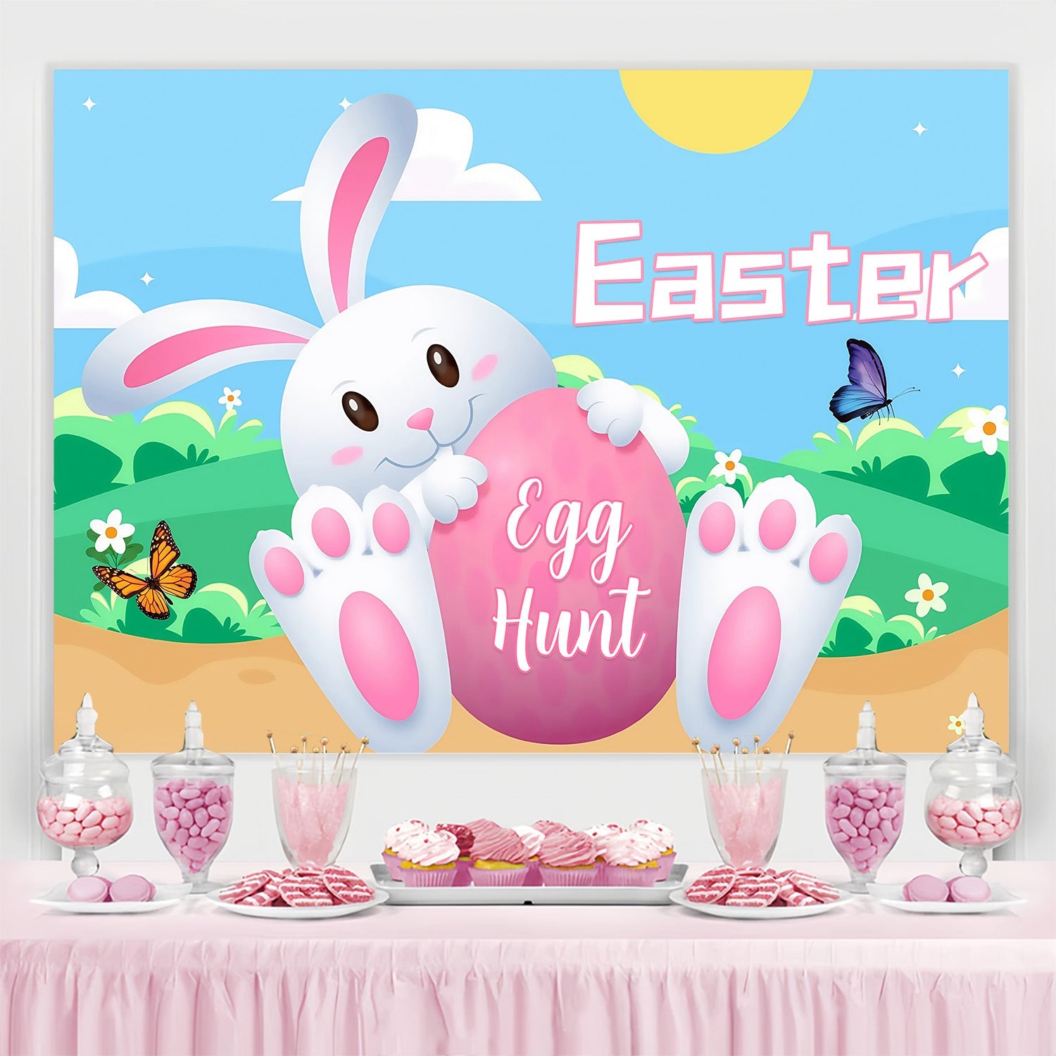 Backdrop For Easter Happy Bunny Pink Egg Personalized Backdrop UK MRR3-128
