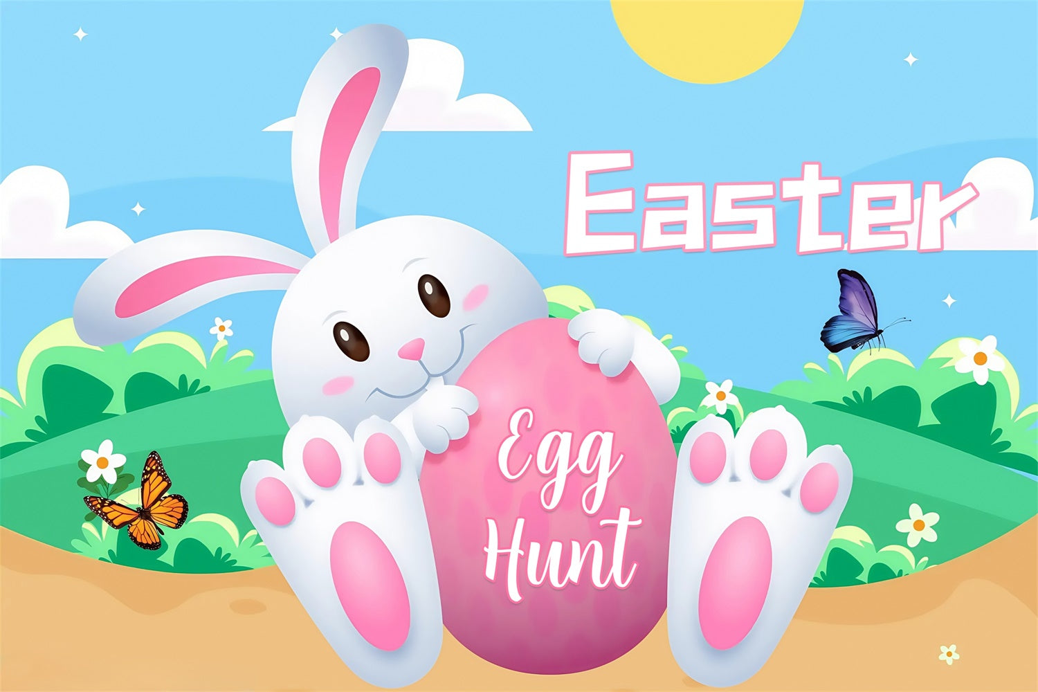 Backdrop For Easter Happy Bunny Pink Egg Personalized Backdrop UK MRR3-128