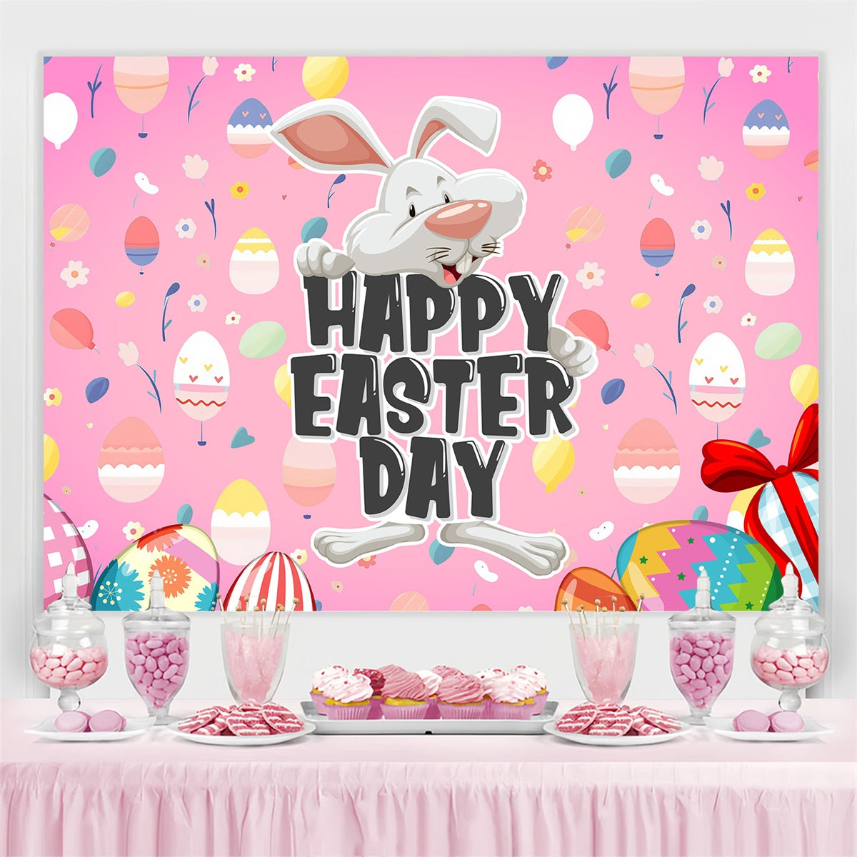 Easter Photo Backdrop Pink Easter Bunny Party Custom Backdrop UK MRR3-130
