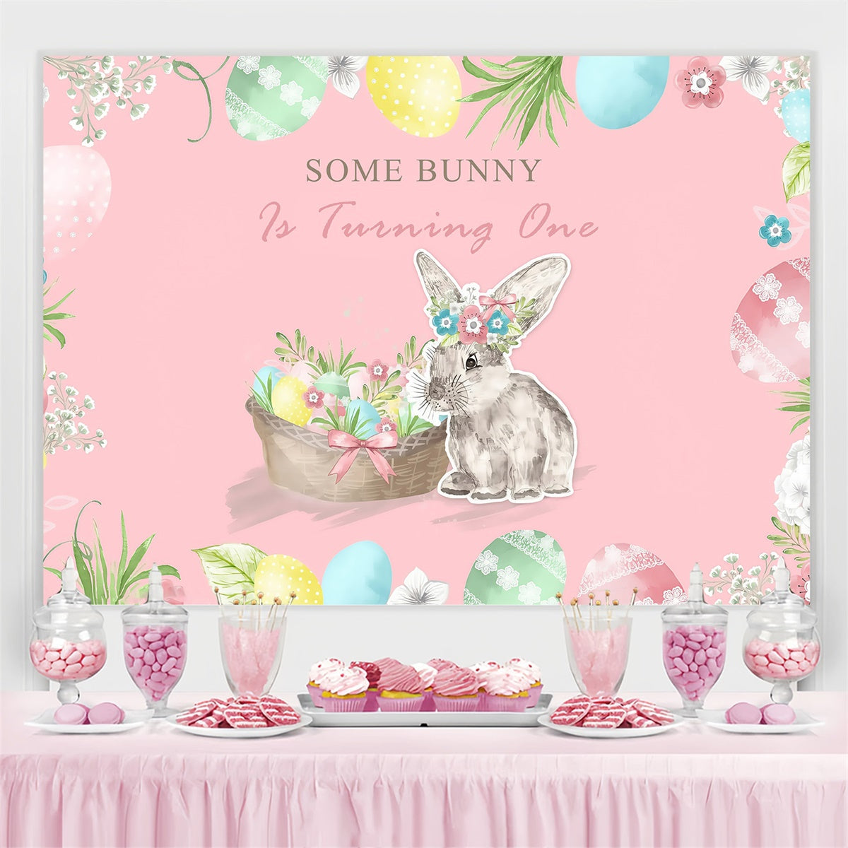 Backdrop Easter Rustic Pastel Bunny Birthday Custom Backdrop UK MRR3-133