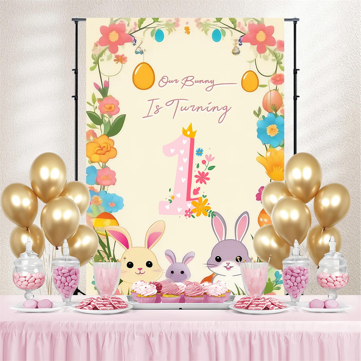 Easter Photo Backdrop Egg Garland Joyful Bunny Customized Backdrop UK MRR3-138