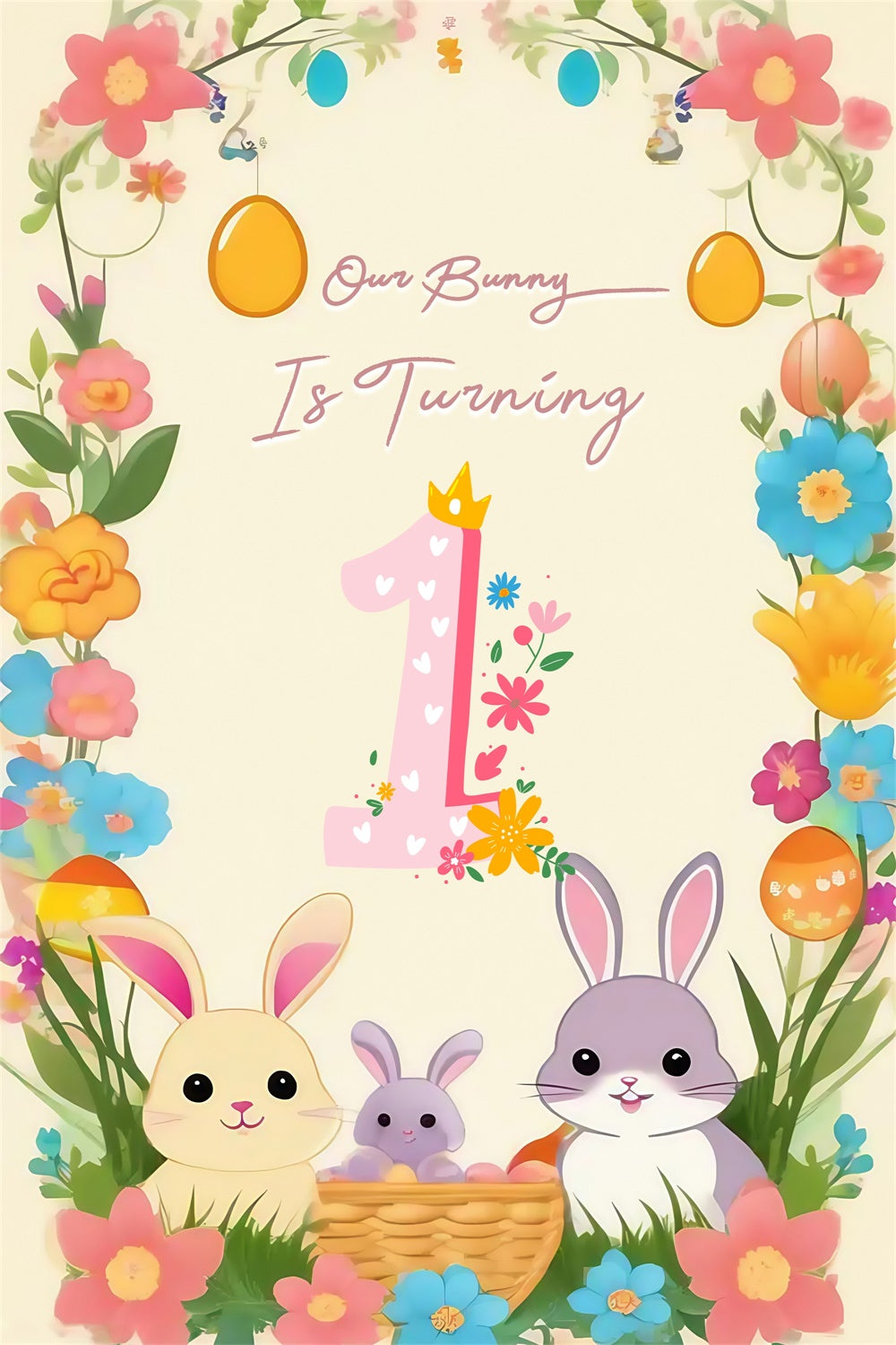 Easter Photo Backdrop Egg Garland Joyful Bunny Customized Backdrop UK MRR3-138
