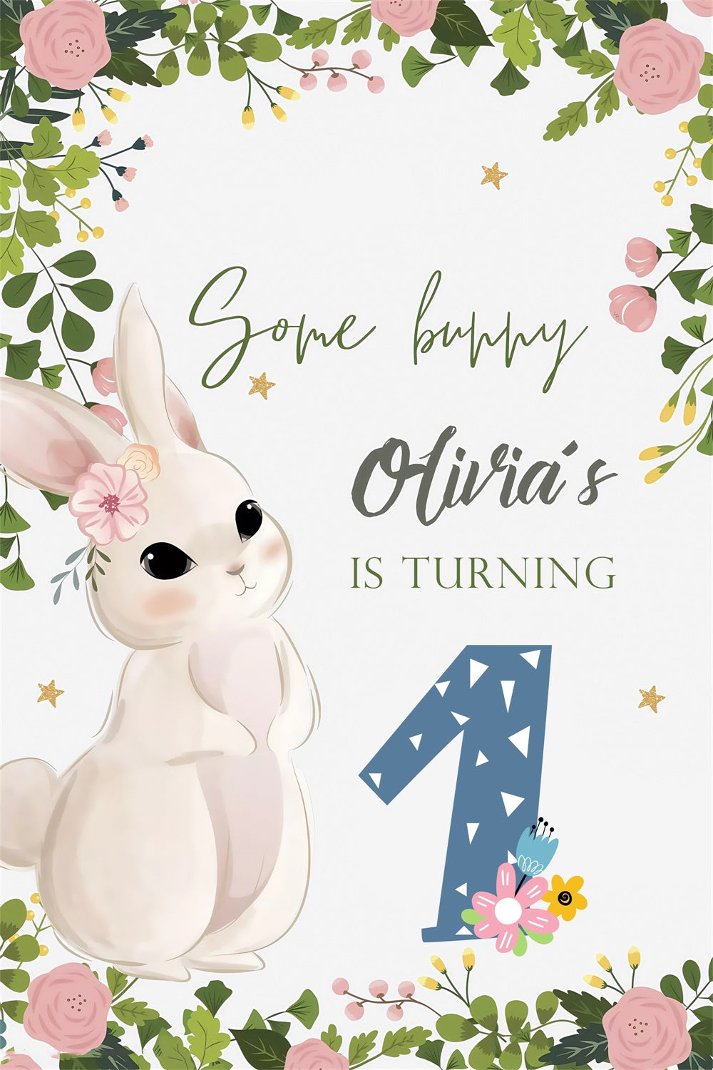 Backdrop For Easter Woodland Bunny Flowers Personalized Backdrop UK MRR3-139