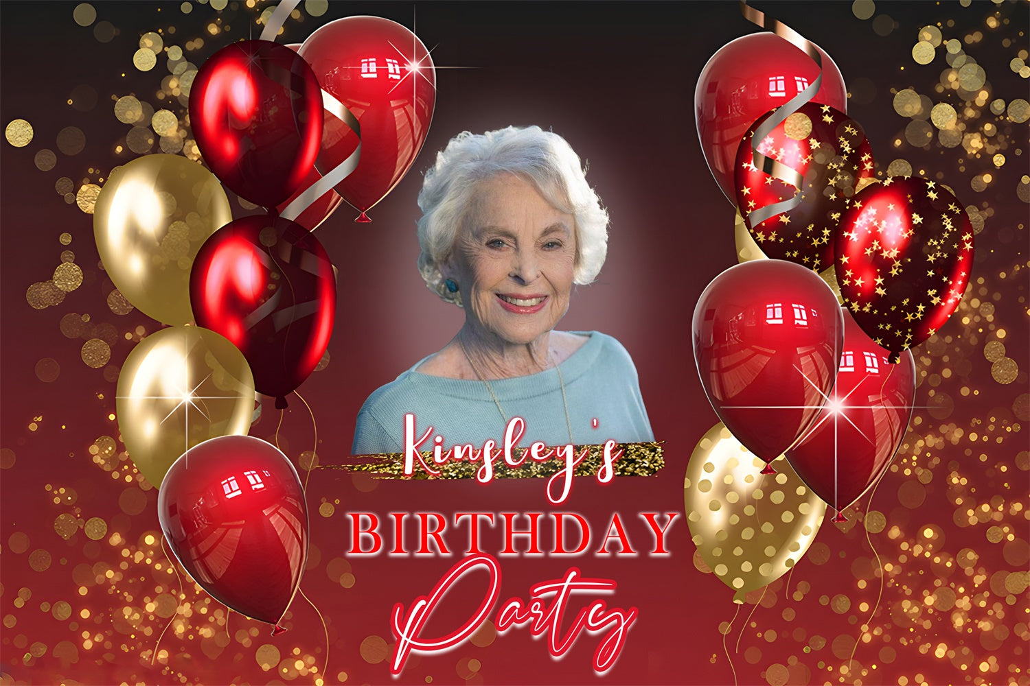 Custom Made Birthday Backdrops Red Gold Balloon Sparkle Backdrop UK MRR3-150