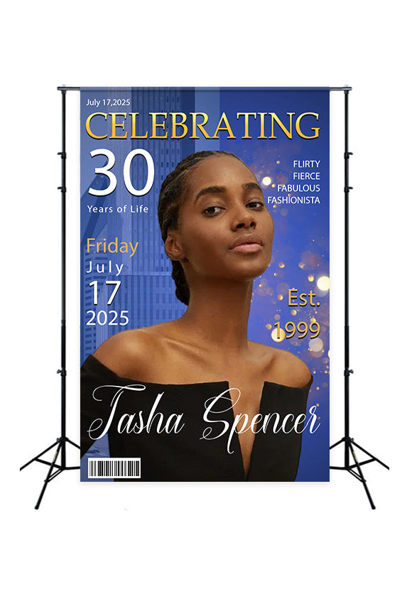 Customize Birthday Backdrop Blue City Lights 30th Backdrop UK MRR3-25