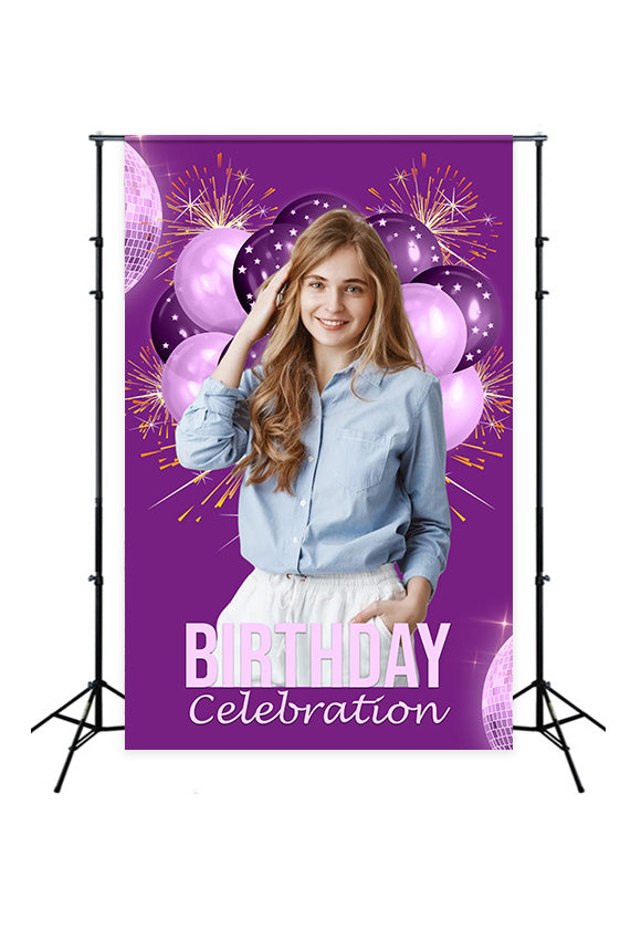 Birthday Backdrop Personalized Purple Balloon Party Backdrop UK MRR3-28
