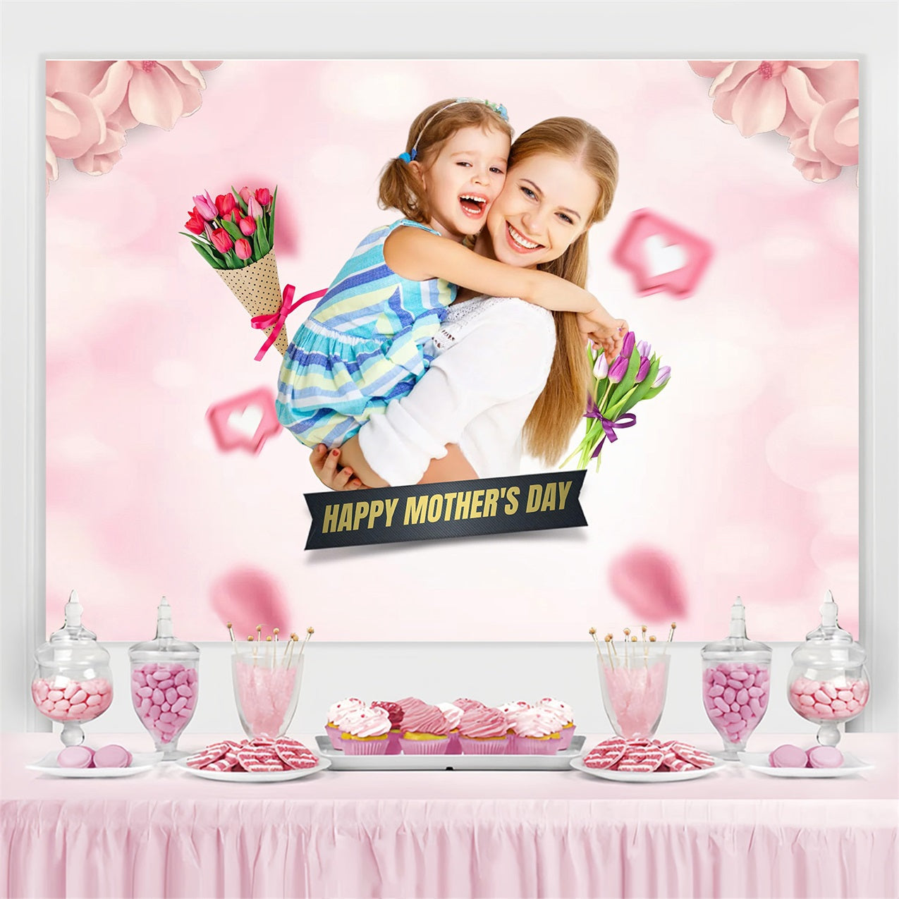 Mothers Day Photo Backdrop Pink Love Floral Custom Backdrop UK MRR3-31