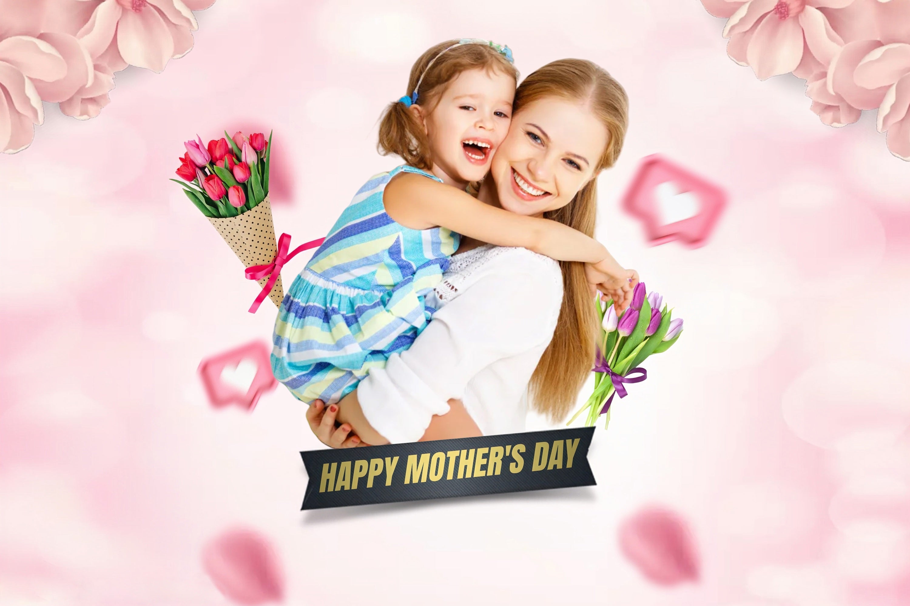 Mothers Day Photo Backdrop Pink Love Floral Custom Backdrop UK MRR3-31