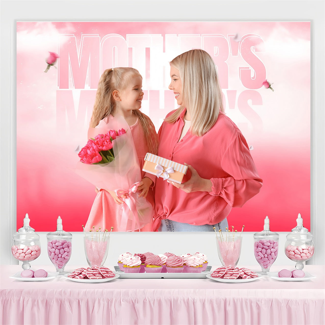 Mother's Day Photo Backdrop Pink Roses Bliss Customized Backdrop UK MRR3-37